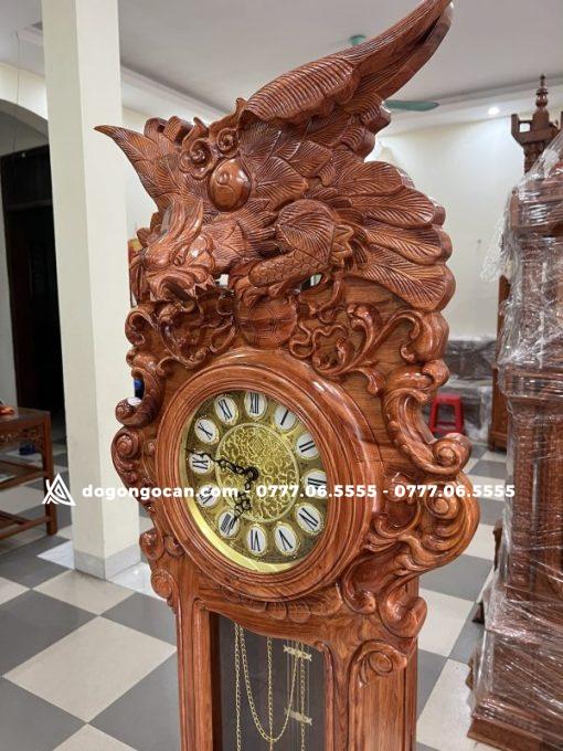 Đồng hồ cây mẫu chim Đại Bàng gỗ hương đá cao 1m75