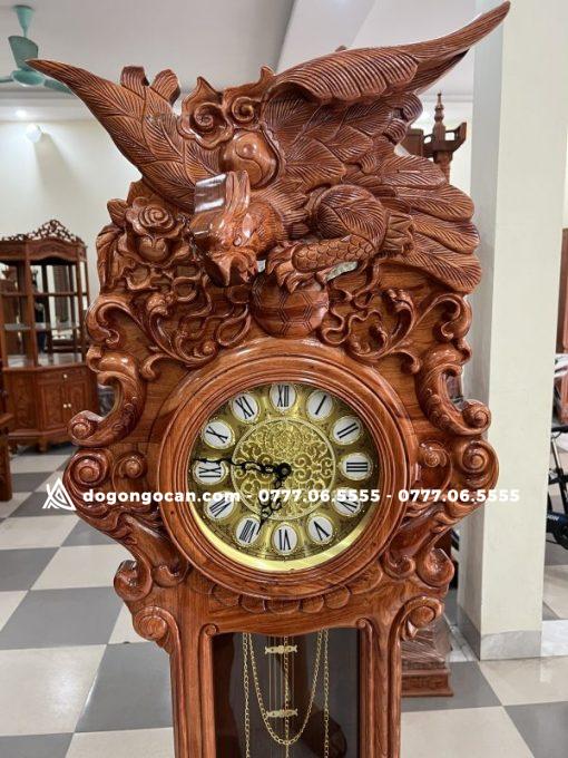 Đồng hồ cây mẫu chim Đại Bàng gỗ hương đá cao 1m75