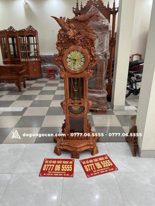 Đồng hồ cây mẫu chim Đại Bàng gỗ hương đá cao 1m75
