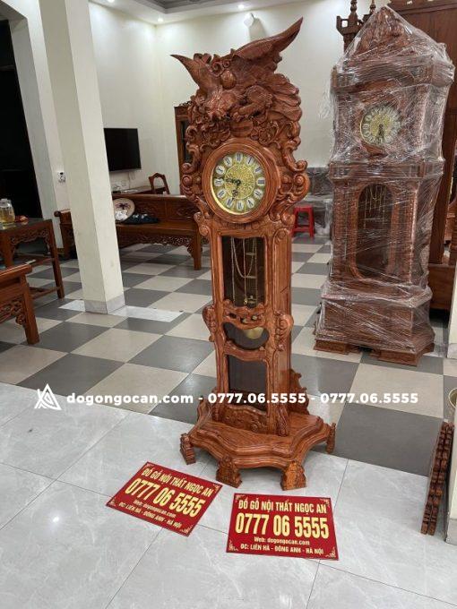Đồng hồ cây mẫu chim Đại Bàng gỗ hương đá cao 1m75