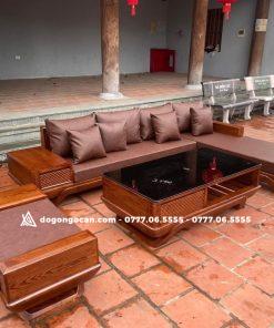 Bộ bàn ghế sofa góc chân thuyền gỗ sồi nga