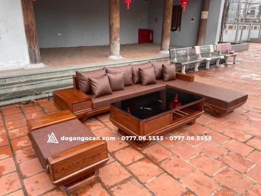 Bộ bàn ghế sofa góc chân thuyền gỗ sồi nga