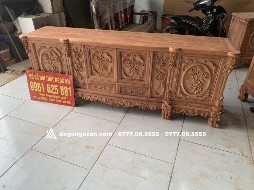 Kệ tivi louis hoa hồng đục tay gỗ hương đá