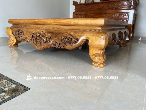 Sập chân quỳ gỗ gõ đỏ nam phi đục ba bông 1m8 * 2m2 ( Chị Yến – Hải Phòng )