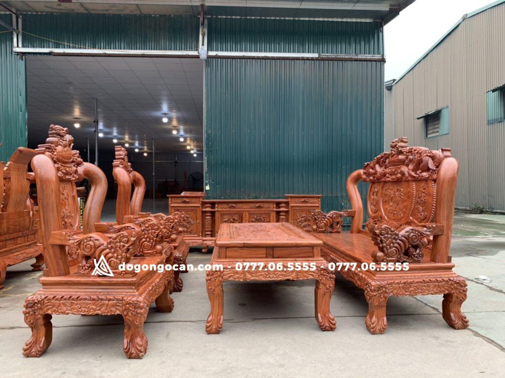 Bộ bàn ghế nghê đỉnh vách đục tam sư cột 12 5 Bộ bàn ghế nghê đỉnh vách đục tam sư cột 12