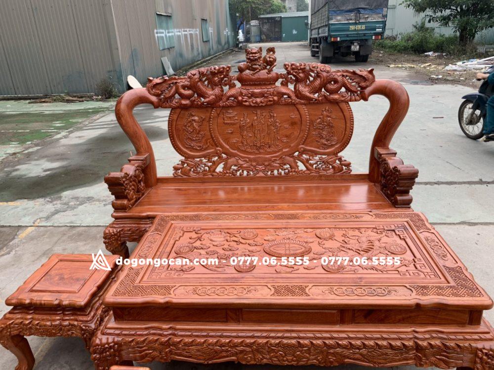 Bộ bàn ghế nghê đỉnh vách đục tam sư cột 12 7 Bộ bàn ghế nghê đỉnh vách đục tam sư cột 12