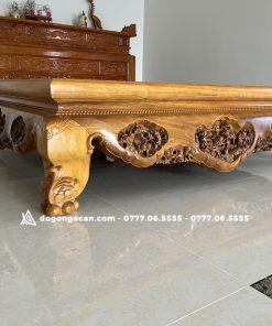 Sập chân quỳ gỗ gõ đỏ nam phi đục ba bông 1m8 * 2m2 ( Chị Yến – Hải Phòng )