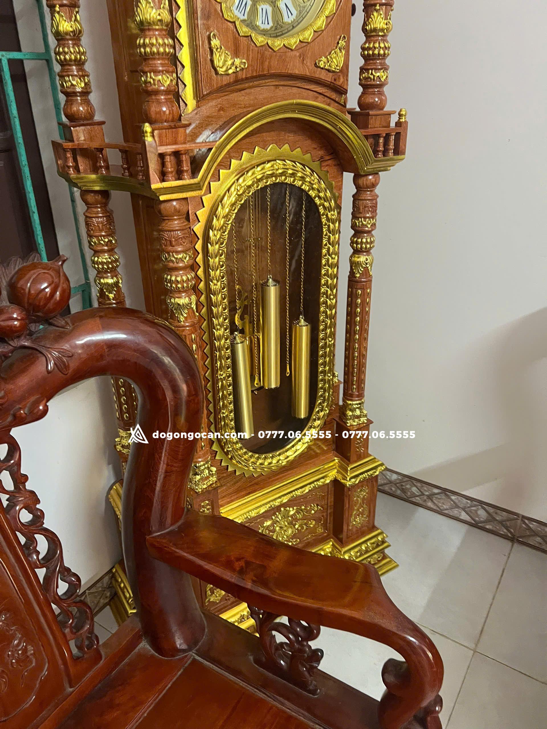 Cây Đồng Hồ Tứ Trụ Dát Vàng Gỗ Hương Đá Nam Phi 7 Cây Đồng Hồ Tứ Trụ Dát Vàng Gỗ Hương Đá Nam Phi