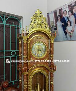 Cây Đồng Hồ Tứ Trụ Dát Vàng Gỗ Hương Đá Nam Phi
