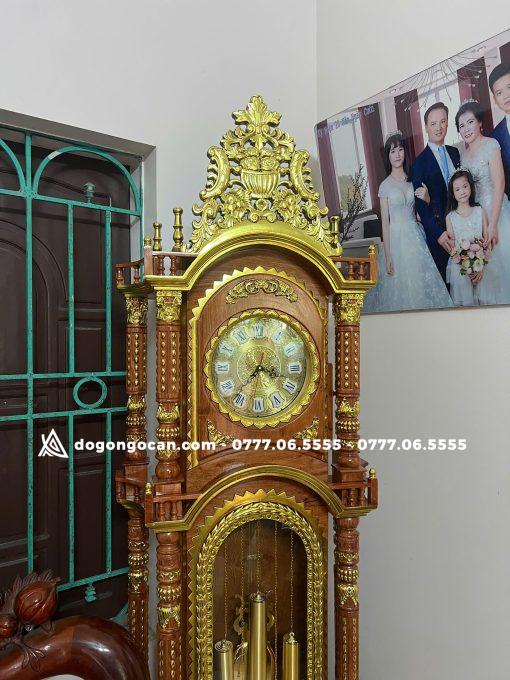 Cây Đồng Hồ Tứ Trụ Dát Vàng Gỗ Hương Đá Nam Phi