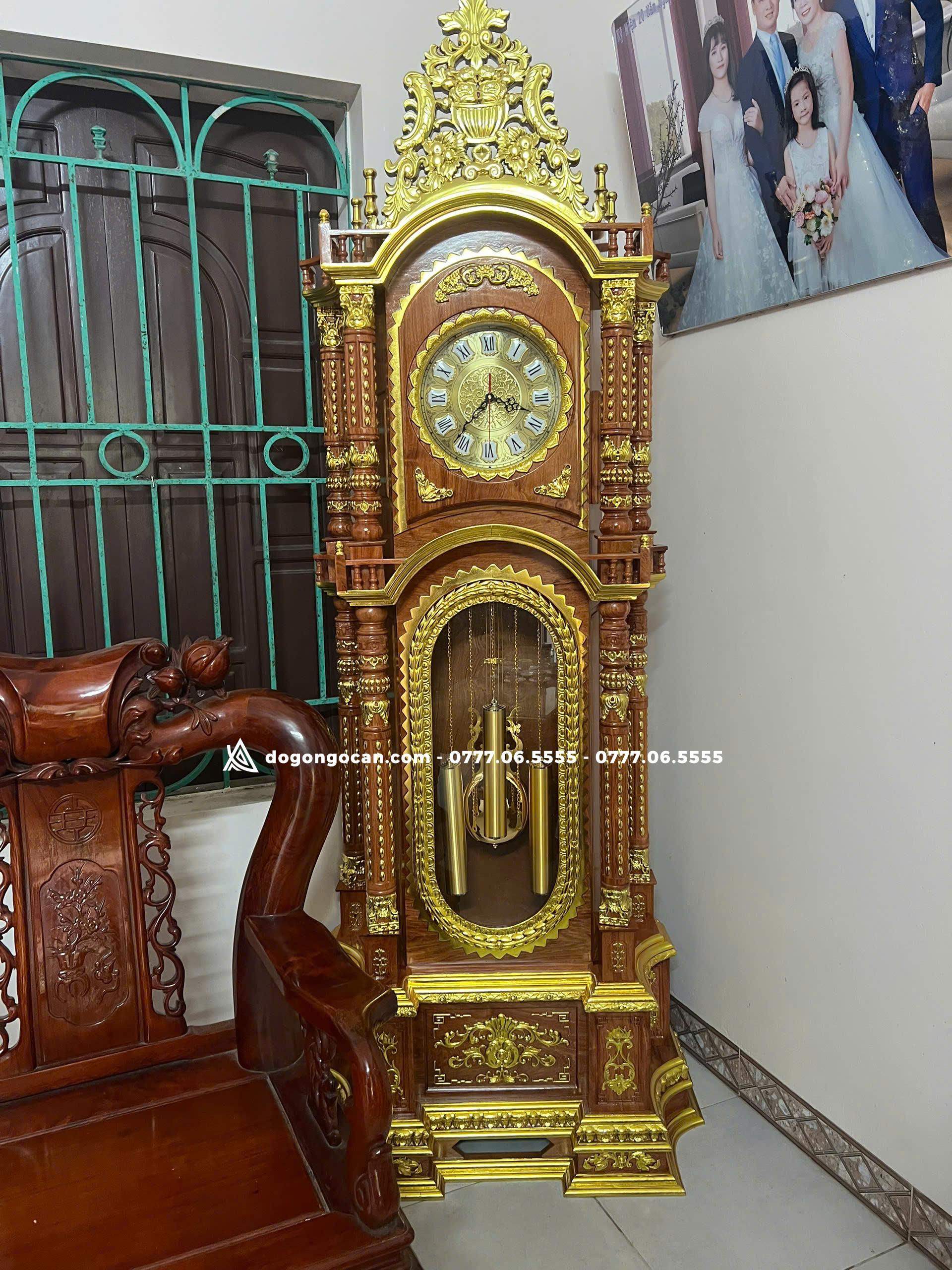 Cây Đồng Hồ Tứ Trụ Dát Vàng Gỗ Hương Đá Nam Phi 2 Import placeholder for 2829