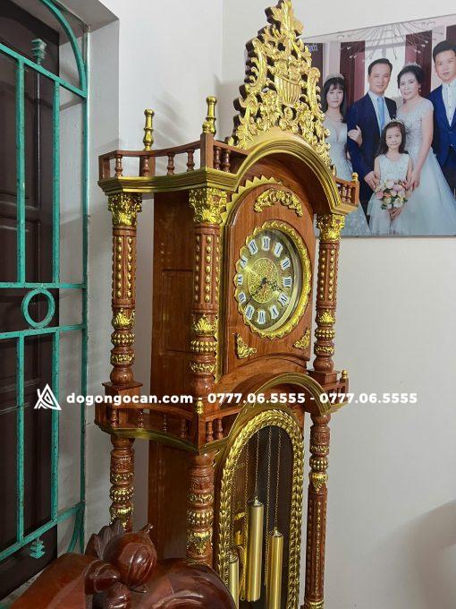 Cây Đồng Hồ Tứ Trụ Dát Vàng Gỗ Hương Đá Nam Phi