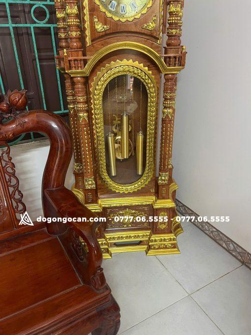 Cây Đồng Hồ Tứ Trụ Dát Vàng Gỗ Hương Đá Nam Phi