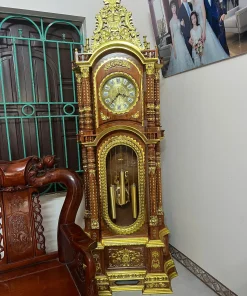 Cây Đồng Hồ Tứ Trụ Dát Vàng Gỗ Hương Đá Nam Phi