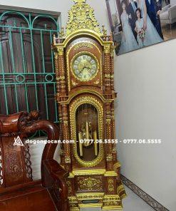 Cây Đồng Hồ Tứ Trụ Dát Vàng Gỗ Hương Đá Nam Phi