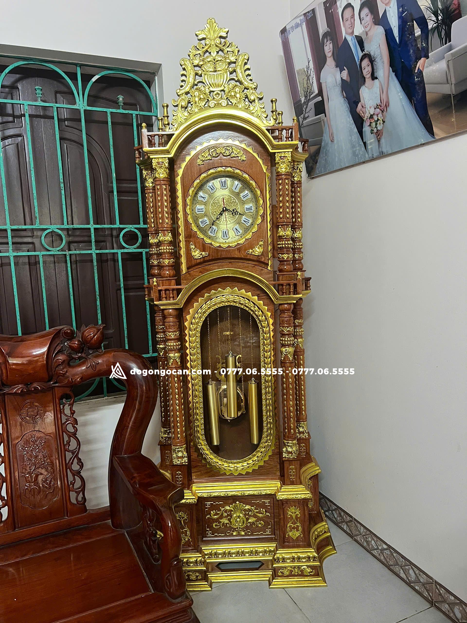 Cây Đồng Hồ Tứ Trụ Dát Vàng Gỗ Hương Đá Nam Phi 5 Cây Đồng Hồ Tứ Trụ Dát Vàng Gỗ Hương Đá Nam Phi