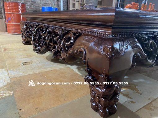 Sập Nằm Chân Quỳ Đục Ngũ Phúc Gỗ Gụ Màu Chín Mận