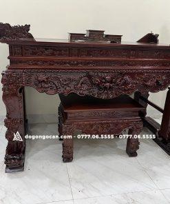 Sập Thờ Tứ Linh Gỗ Sồi Nga chân 18 cao cấp màu chín mận