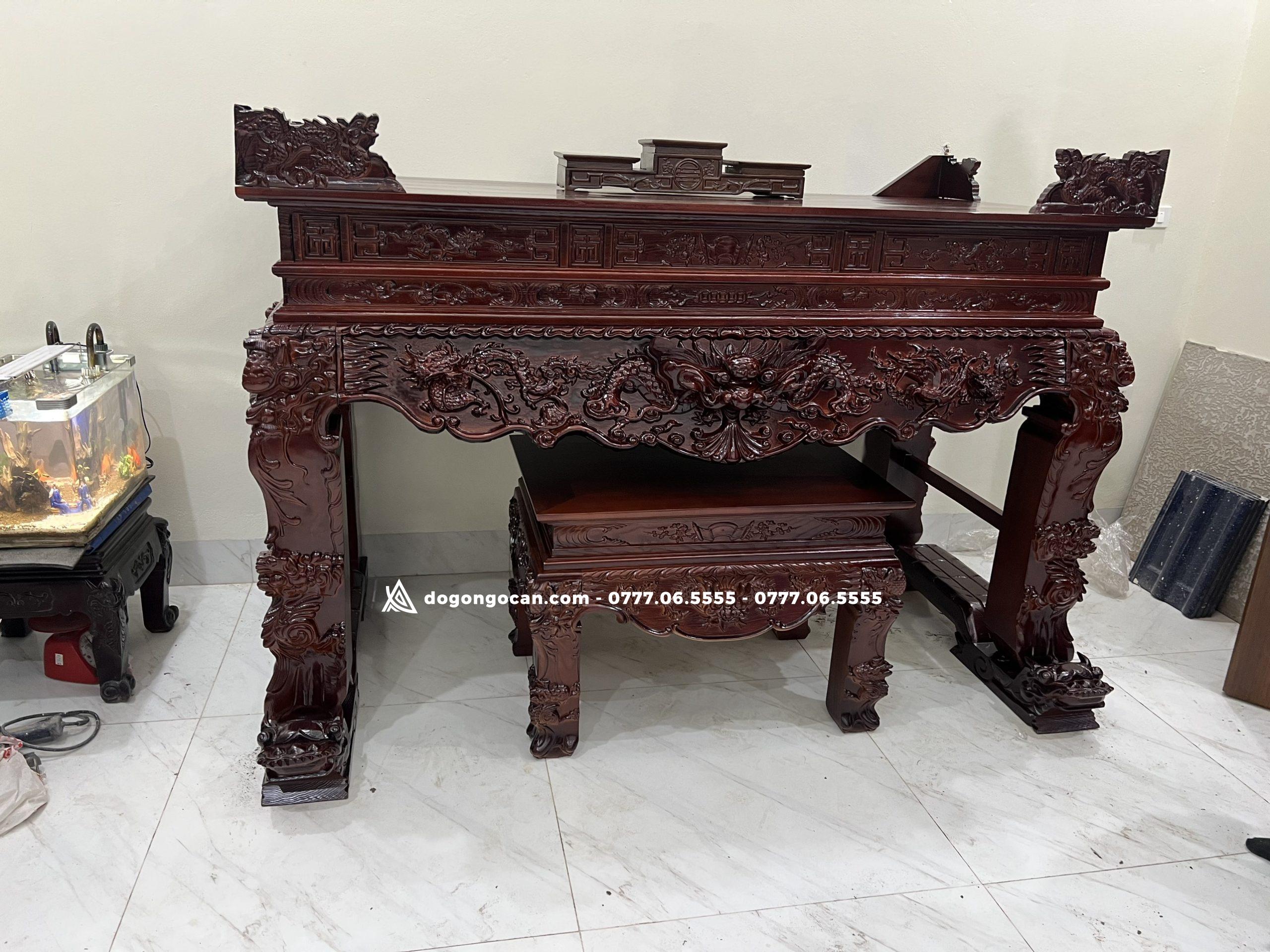 Sập Thờ Tứ Linh Gỗ Sồi Nga chân 18 cao cấp màu chín mận 3 Sập Thờ Tứ Linh Gỗ Sồi Nga chân 18 cao cấp màu chín mận
