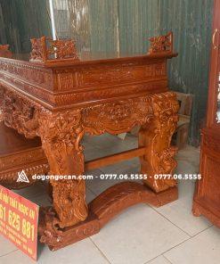 Bộ sập thờ và bàn cơm mẫu tứ linh gỗ gõ đỏ chân 24