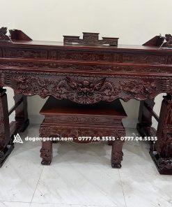 Sập Thờ Tứ Linh Gỗ Sồi Nga chân 18 cao cấp màu chín mận