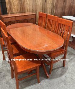 Bàn ăn bầu dục gỗ sồi nga 6 ghế phun màu hương