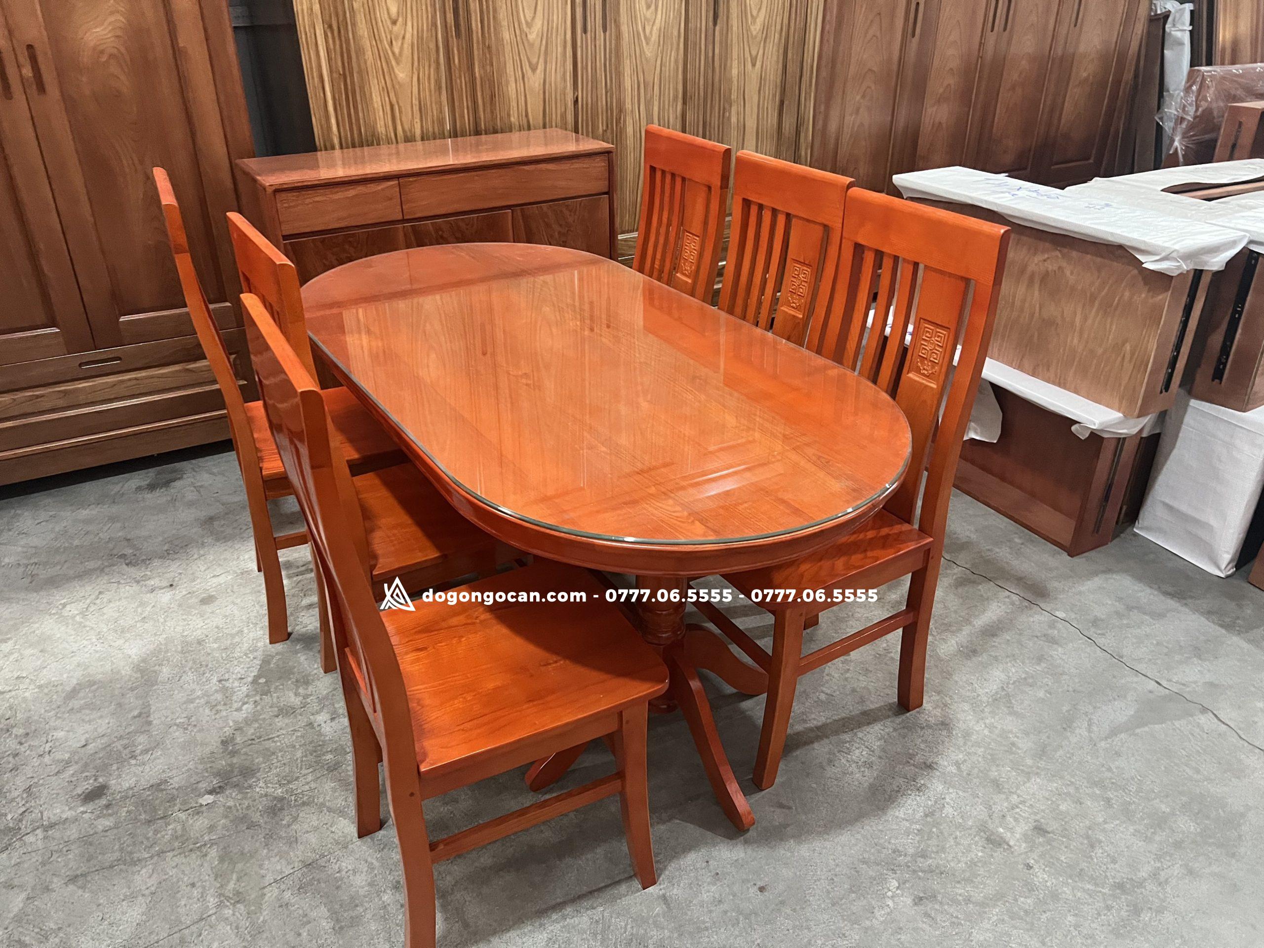 Bàn ăn bầu dục gỗ sồi nga 6 ghế phun màu hương 7 Bàn ăn bầu dục gỗ sồi nga 6 ghế phun màu hương