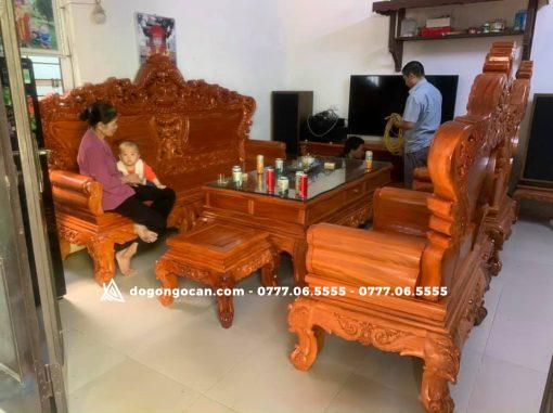 Siêu Phẩm Louis Hoàng gia chân 14 tay đặc nguyên khối gỗ gõ đỏ