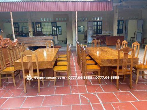Bộ bàn ghế phòng ăn đóng hộp gỗ cẩm vàng kèm 10 ghế đơn