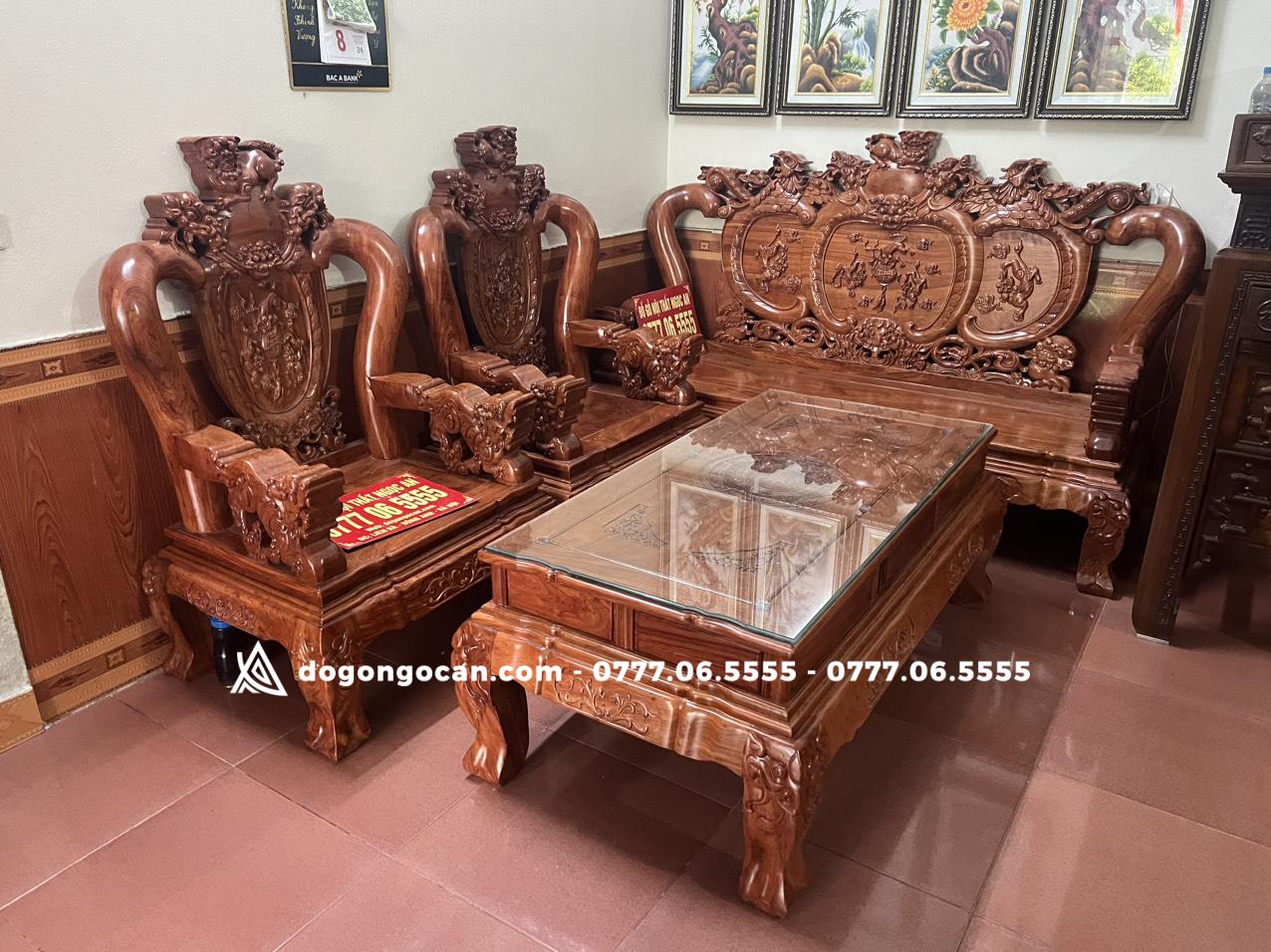 Bộ bàn ghế phòng khách nghê phượng gỗ hương 2 Bộ bàn ghế phòng khách nghê phượng gỗ hương