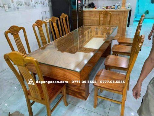 Bộ bàn ghế phòng ăn đóng hộp gỗ cẩm vàng kèm 10 ghế đơn