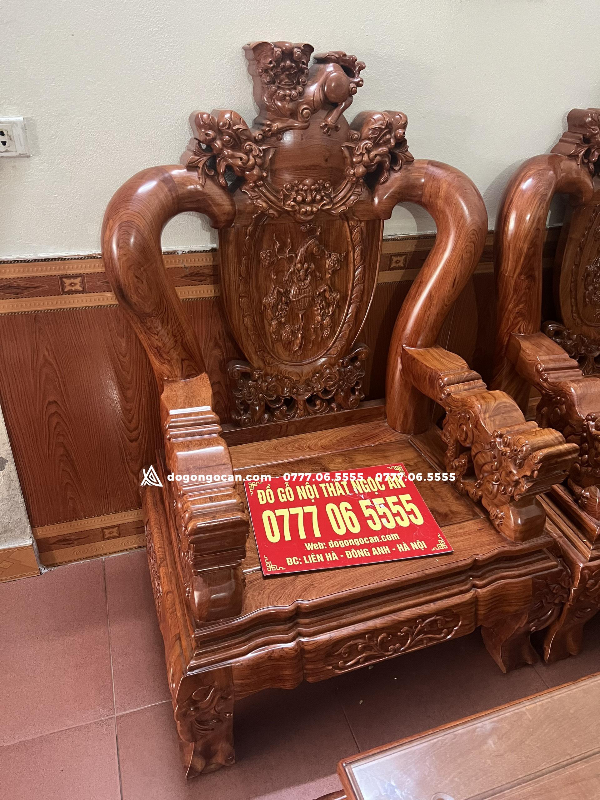Bộ bàn ghế phòng khách nghê phượng gỗ hương 3 Bộ bàn ghế phòng khách nghê phượng gỗ hương