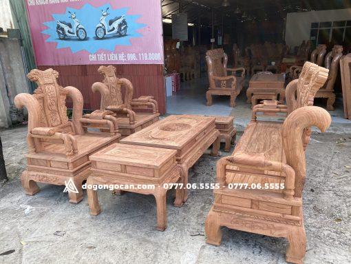 Bộ Bàn ghế tần thủy hoàng chương rồng gỗ hương đá cột 12