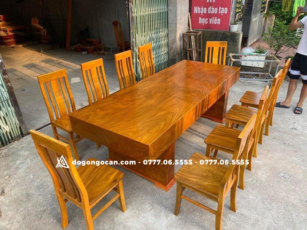 Bộ bàn ghế phòng ăn đóng hộp gỗ cẩm vàng kèm 10 ghế đơn 5 Bộ bàn ghế phòng ăn đóng hộp gỗ cẩm vàng kèm 10 ghế đơn