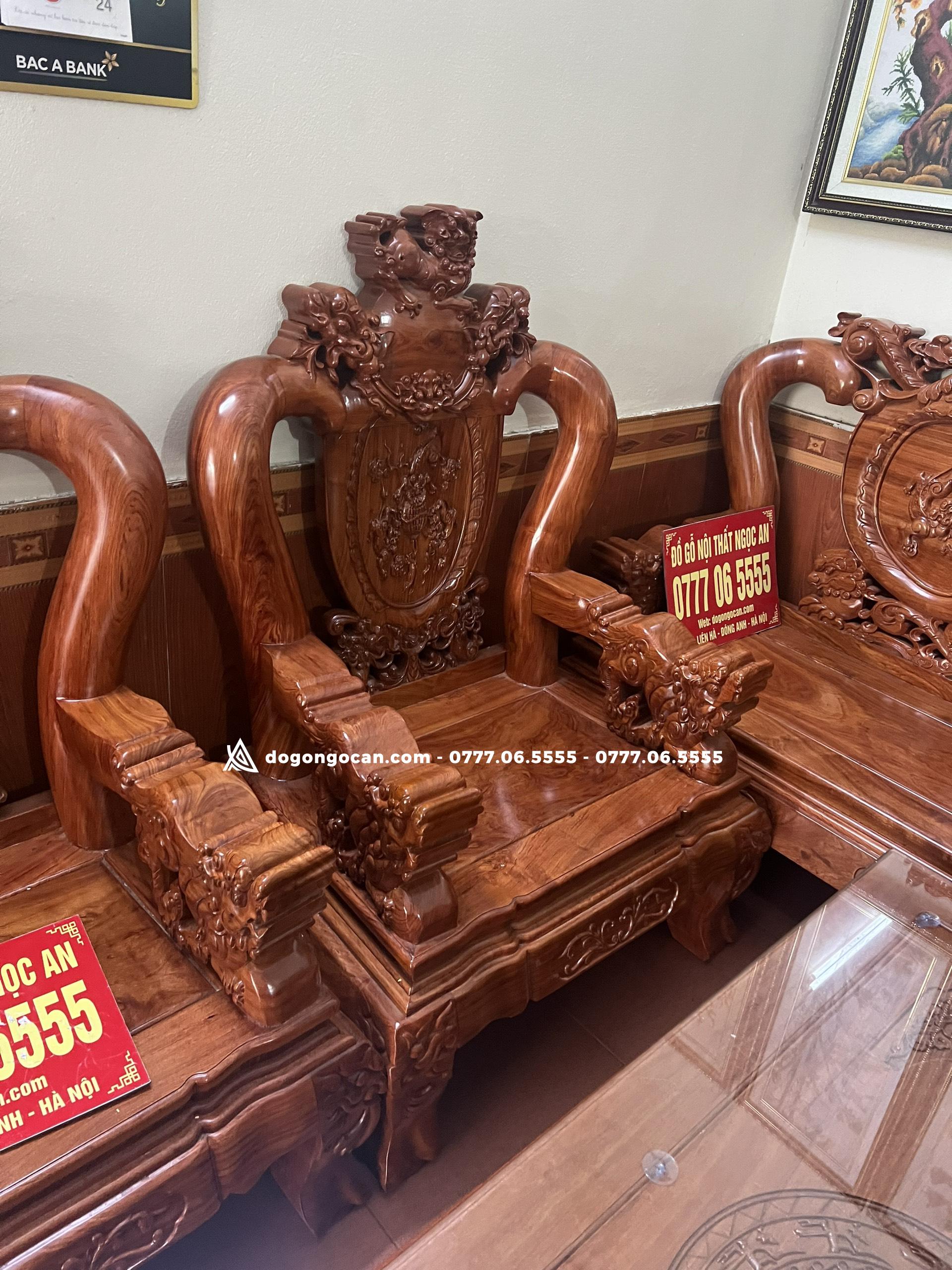 Bộ bàn ghế phòng khách nghê phượng gỗ hương 4 Bộ bàn ghế phòng khách nghê phượng gỗ hương