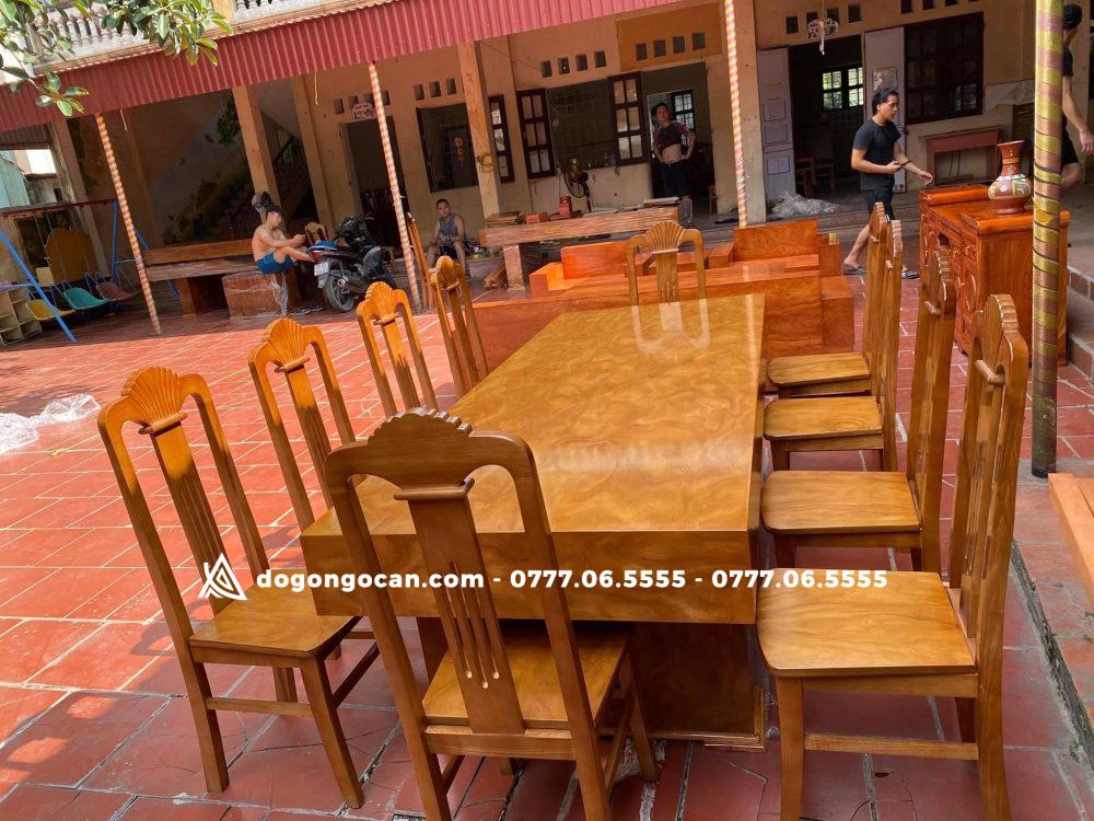 Bộ bàn ghế phòng ăn đóng hộp gỗ cẩm vàng kèm 10 ghế đơn 10 Bộ bàn ghế phòng ăn đóng hộp gỗ cẩm vàng kèm 10 ghế đơn