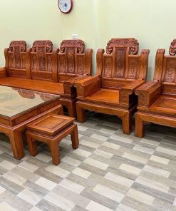 Bộ Bàn Ghế Phòng Khách Âu Á Chương Voi Gỗ Hương Đá Khuôn 4 ván 2cm