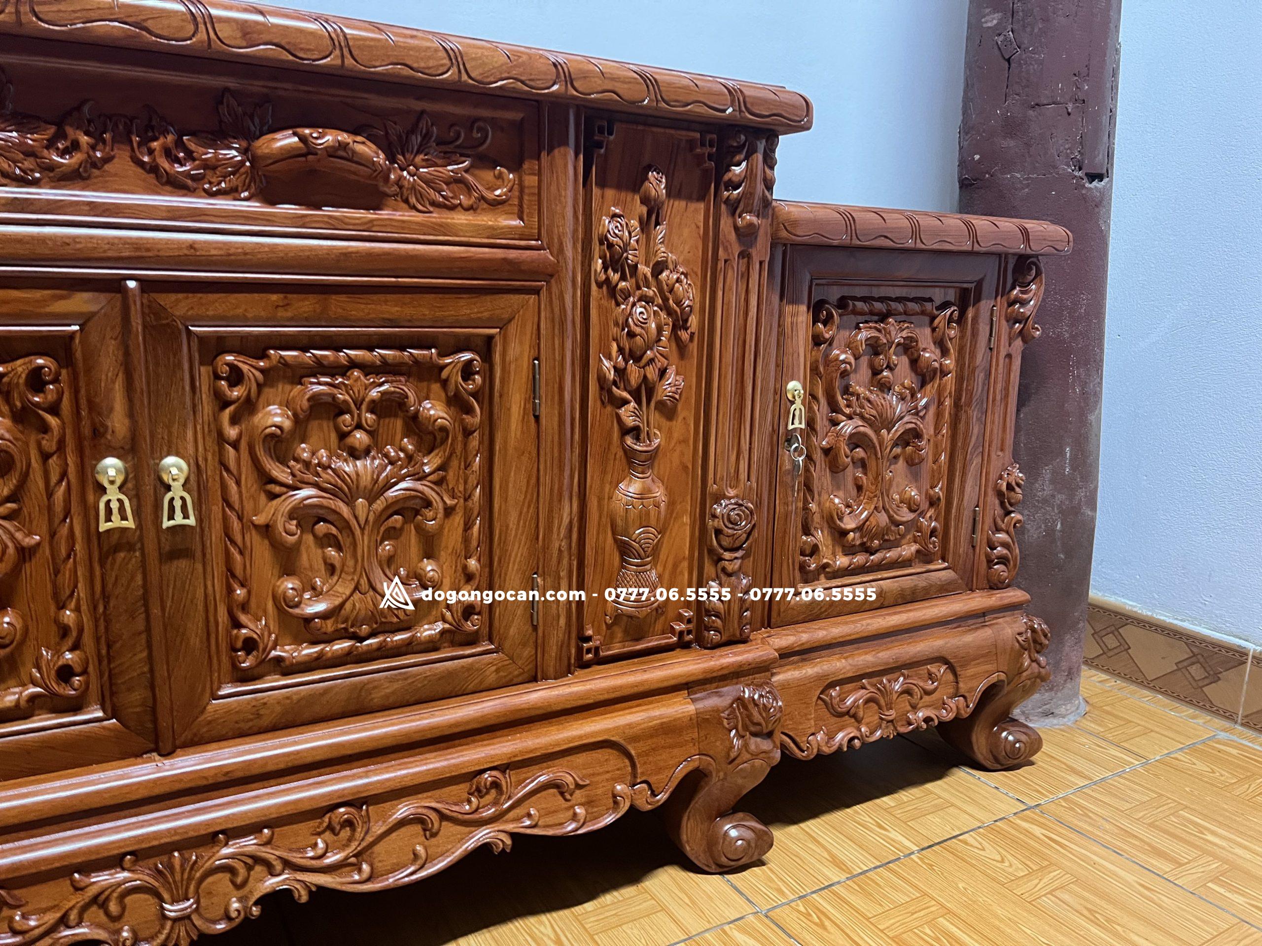 Kệ Hoa Hồng mặt lồi gỗ hương 2m2 6 Kệ Hoa Hồng mặt lồi gỗ hương 2m2