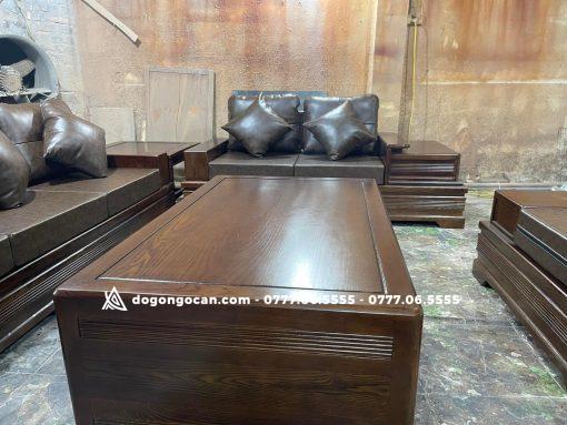 Bộ bàn ghế Sofa gỗ sồi mẫu chân pháo kèm đệm cao cấp