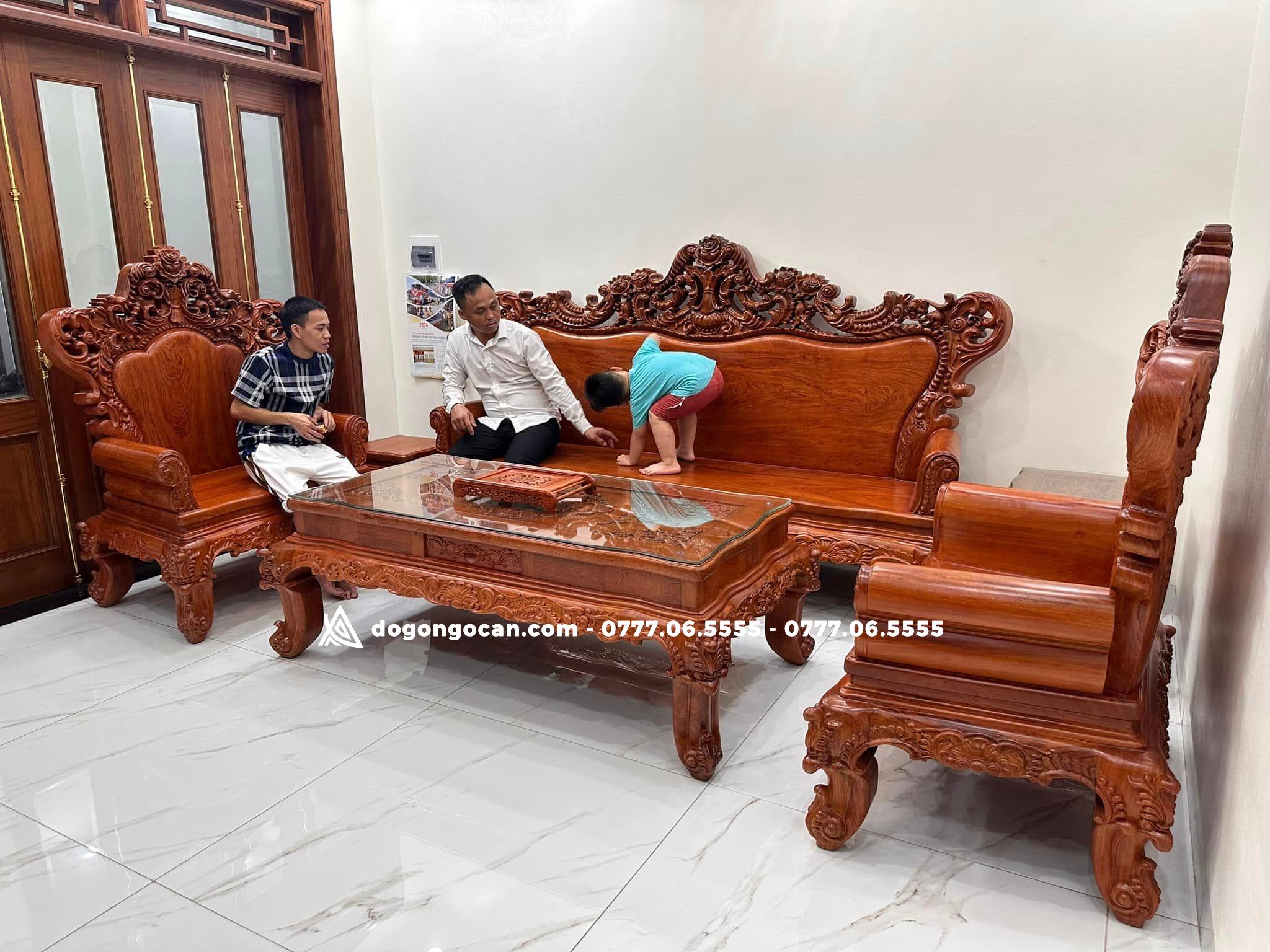 Bộ bàn ghế phòng khách gỗ hương đá mẫu Hoàng Gia chân 16cm 6 món 1 Bộ bàn ghế phòng khách gỗ hương đá mẫu Hoàng Gia chân 16cm 6 món