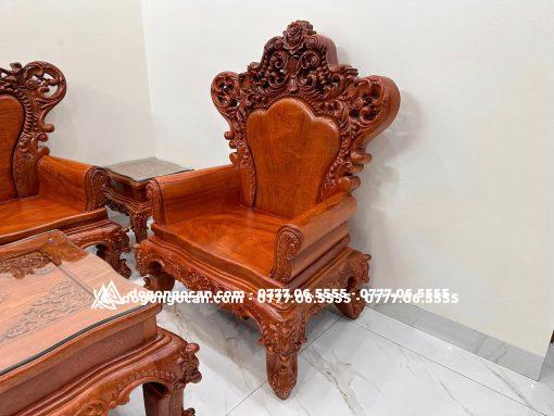 Bộ bàn ghế phòng khách gỗ hương đá mẫu Hoàng Gia chân 16cm 6 món - Hình ảnh 5