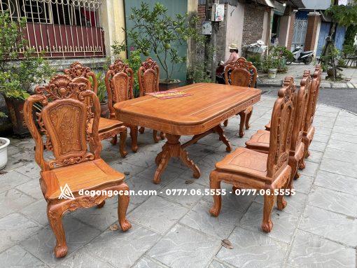 Bàn Ăn Louis 8 Ghế Hồng Hạc Gỗ Hương Đá Nam phi