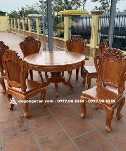 Bàn ăn tròn 1m17 vs 6 ghế louis có tay gỗ hương đá nam phi 8 21 1