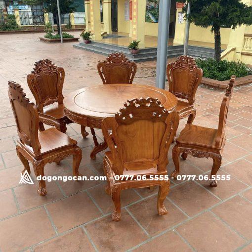 Bàn ăn tròn 1m17 vs 6 ghế louis có tay gỗ hương đá nam phi - Hình ảnh 2