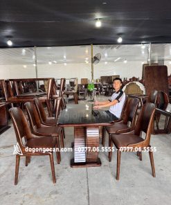 Bàn ăn chân cánh tiên gỗ sồi nga 6 ghế cánh sen mặt đệm víp 4 Bàn ăn chân cánh tiên gỗ sồi nga 6 ghế cánh sen mặt đệm víp